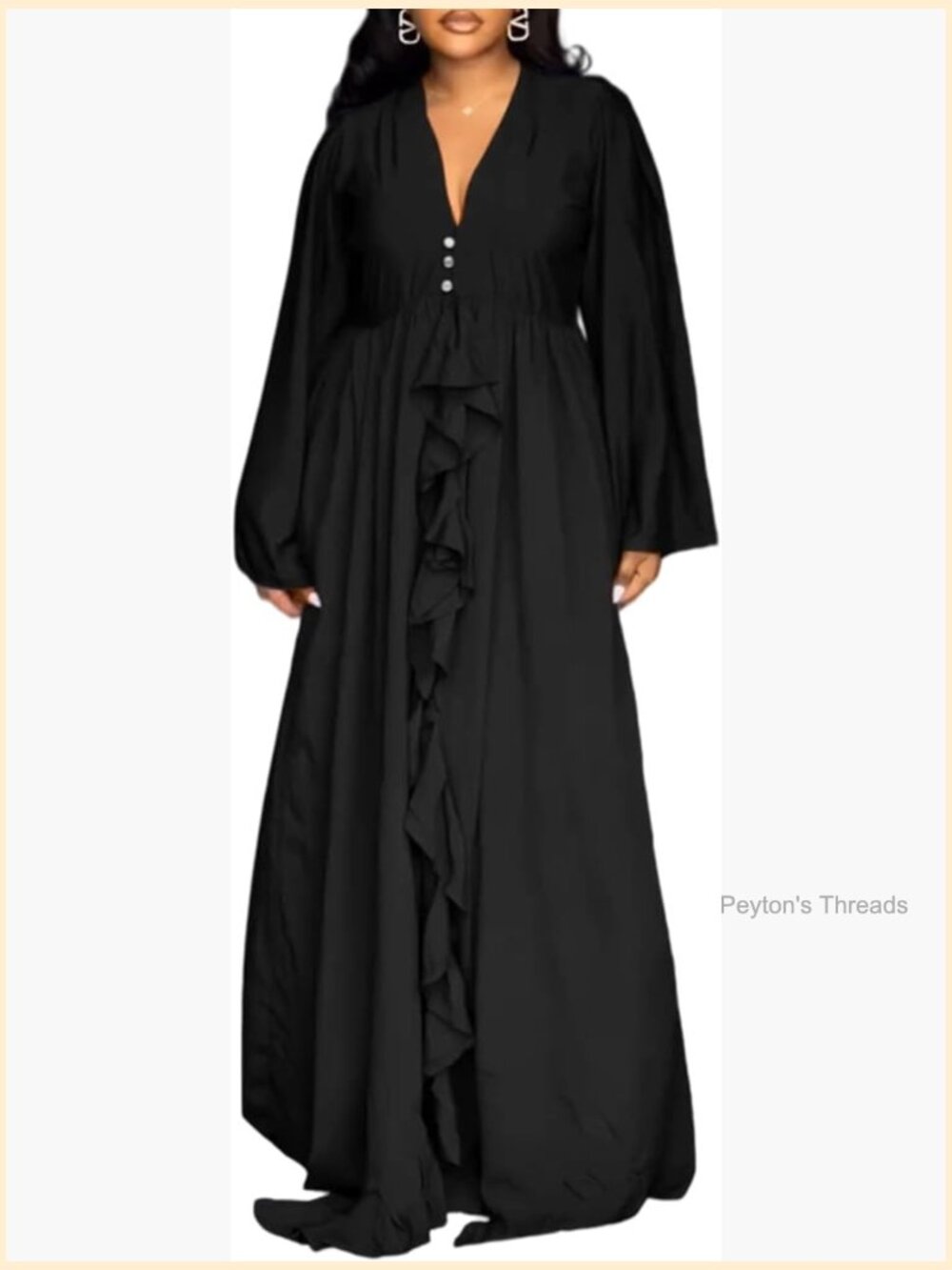 Casual Button Down V Neck Maxi Shirt Dress Long Sleeve Ruffle Hem Beach Flowy
